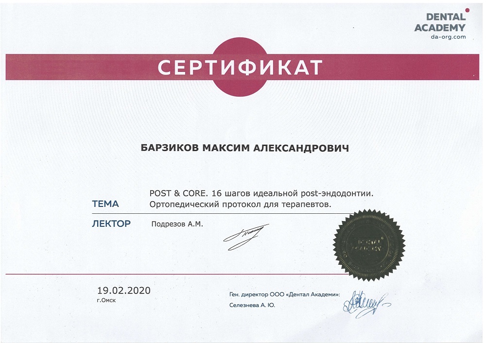 Барзиков Максим Александрович: сертификаты и дипломы